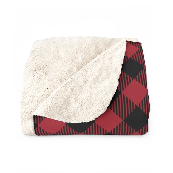 NWOT Porter Anna- Red & Black Sherpa Blanket in Gingham - Picture 3 of 4